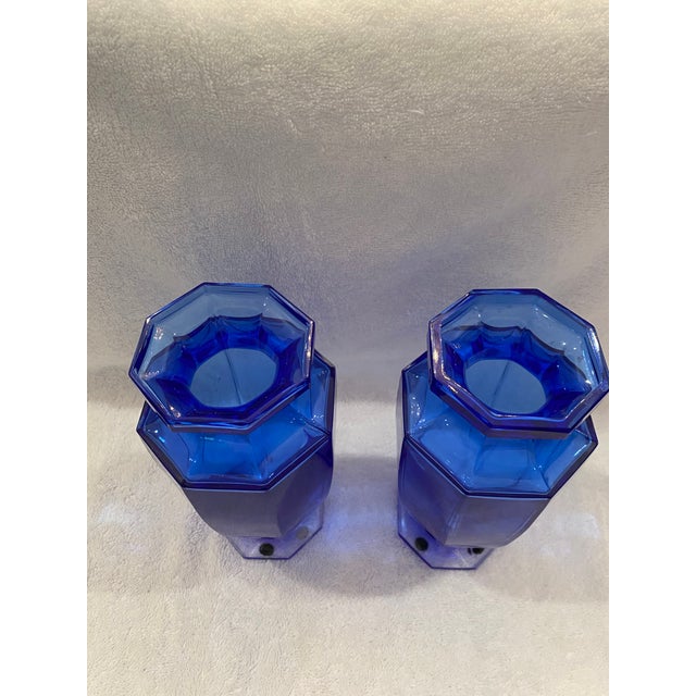 1980s Crystal Blue Vases- Set of 2 For Sale In Oklahoma City - Image 6 of 6