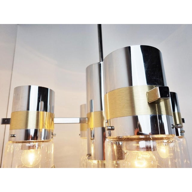 Vintage Italian Glass and Chrome Chandelier, 1970s For Sale - Image 9 of 13