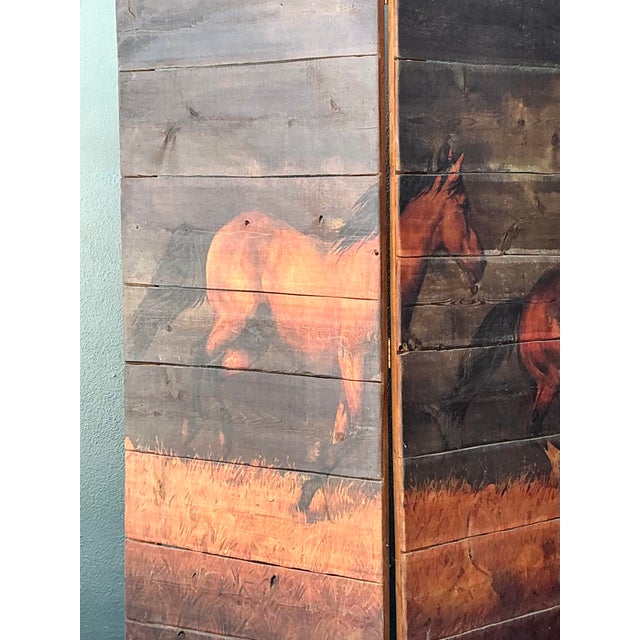 Wood Vintage Hand Painted Barn Wood Folding Screen For Sale - Image 7 of 8
