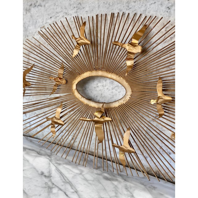 MidCentury Brass Sunburst Birds in Flight Wall Sculpture by William