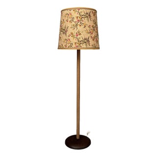 Art Deco Italian Floor Lamp in Wood, Fabric and Rope, 1930s For Sale