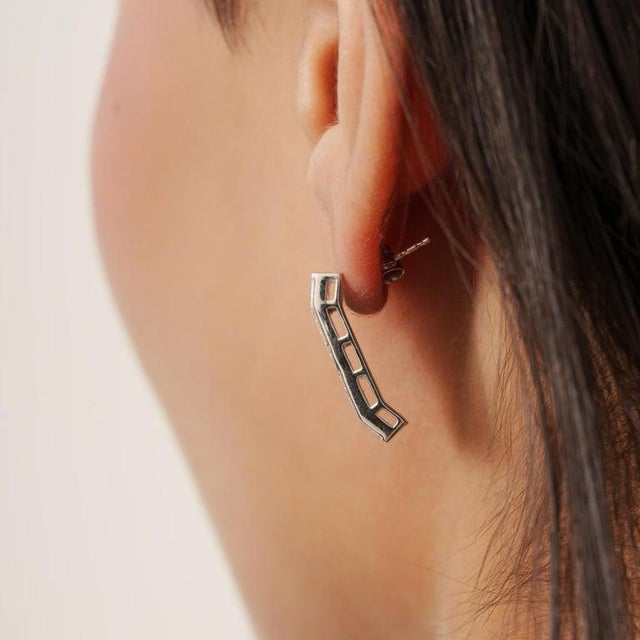 Green Multi-Band Green Onyx & Zircon Statement Silver Earrings- A Pair For Sale - Image 8 of 11