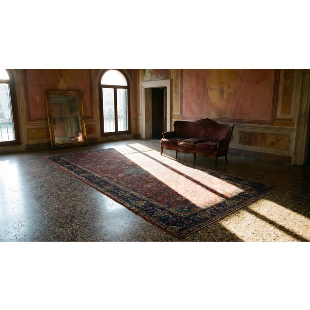 Elegant Red and Nasvy Blue Floral Antique Tabriz Rug For Sale - Image 13 of 15
