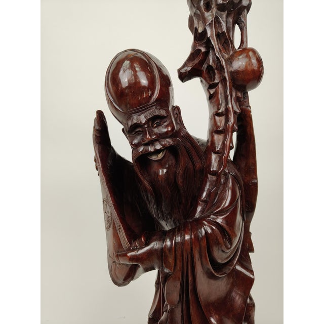 Late 19th Century Chinese Artist, Sculpture of a Sage, 1890, Teak For Sale - Image 5 of 18