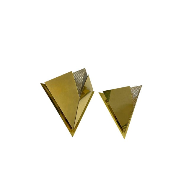 Geometric Brass Pyramid Wall Lights by Baulmann, 1970s, Set of 2 For Sale - Image 14 of 14