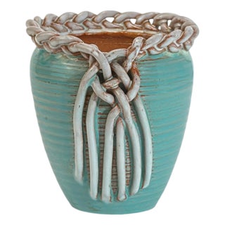Vintage Turquoise Ceramic Vase by Alexandre De Wemmel, Belgium, 1950s For Sale