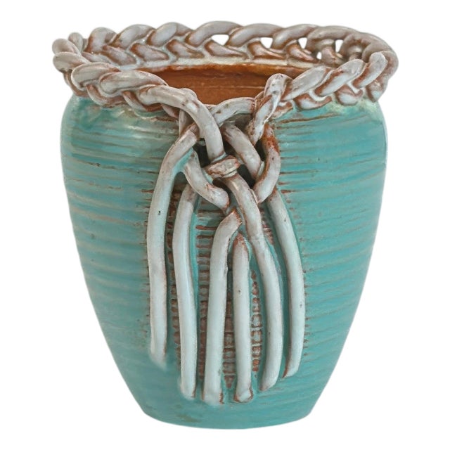 Vintage Turquoise Ceramic Vase by Alexandre De Wemmel, Belgium, 1950s For Sale
