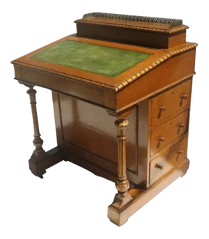 English Blonde Oak and Satinwood Davenport Desk C 1860 Beautiful Interior