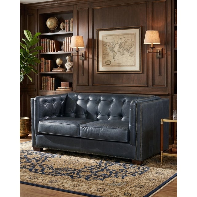 Animal Skin Tuxedo Leather Love Seat - Slate For Sale - Image 7 of 7