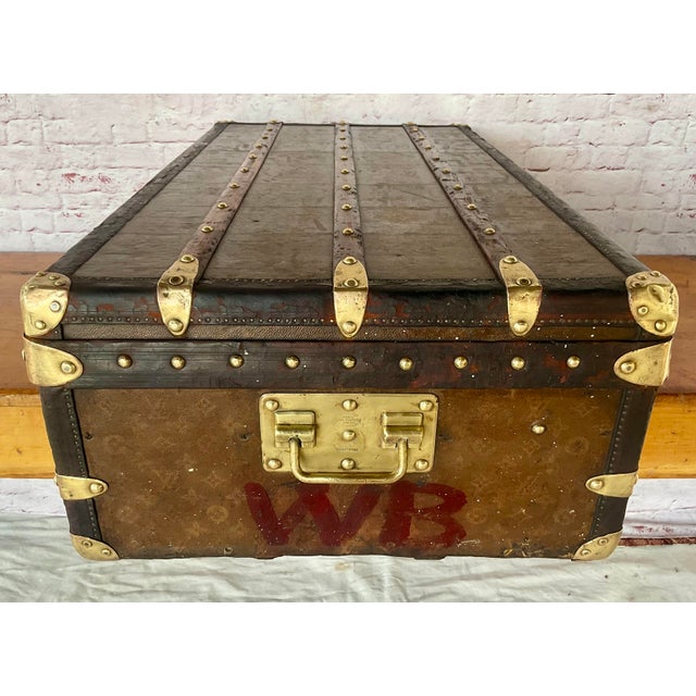 Vintage Louis Vuitton Cabin Steamer Trunk, Leather & Wood, France For Sale - Image 10 of 16
