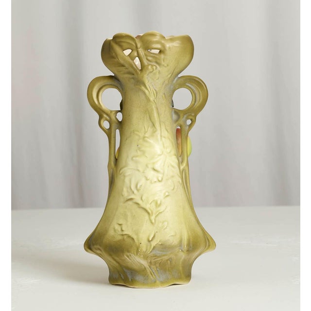 Late 19th Century Art Nouveau Julius Strnact Majolica Vase With Green Apples, Bohemia For Sale - Image 5 of 7
