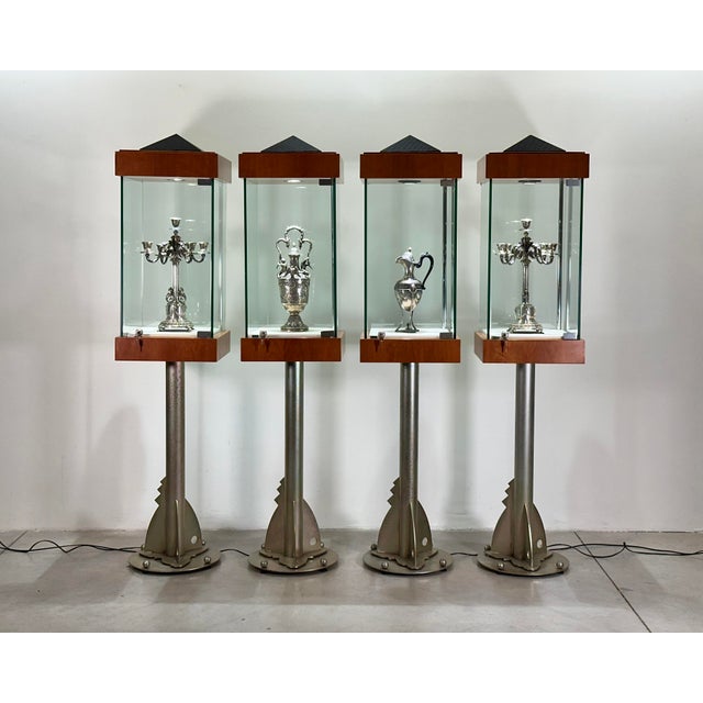 Mid-Century Modern Cherrywood and Aluminum Display Cases, 1980s, Set of 4 For Sale - Image 3 of 18