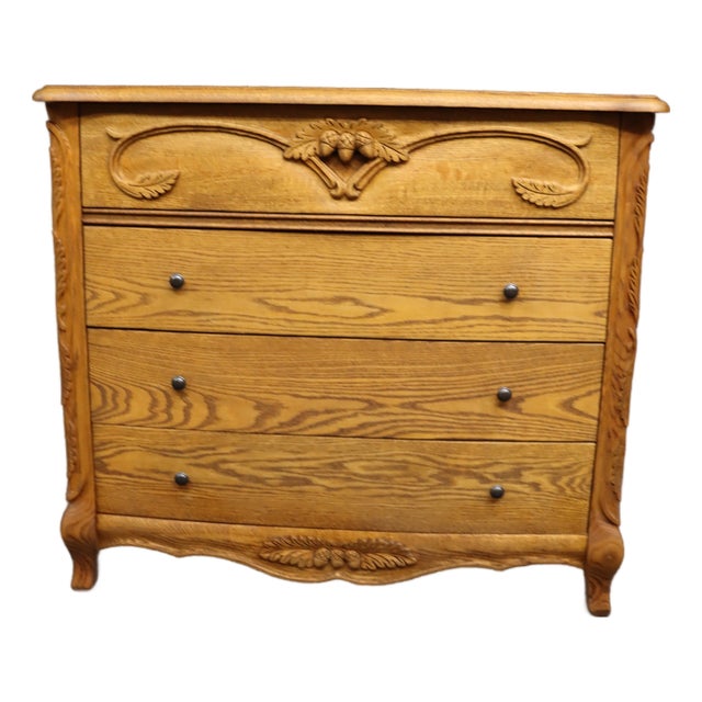 Oakwood Interiors Solid Oak Carved French Country 4-Drawer Dresser With Cedar-Lined Oak Drawers For Sale