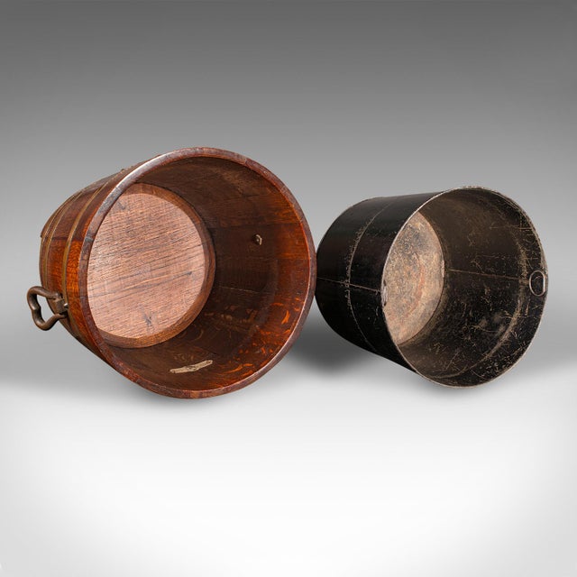 Brown Antique Fireside Store, English, Oak, Coopered Fire Bucket, Coal Bin, Circa 1920 For Sale - Image 8 of 10