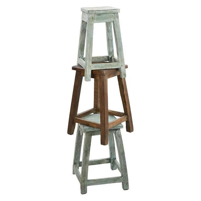 Vintage Patinated Wooden Stool For Sale - Image 4 of 7