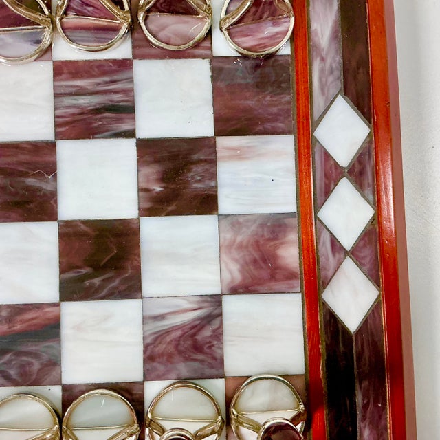 1950s Vintage Frank Lloyd Wright Arts & Crafts Boho Chic Stained Glass Chess Set - Set of 33, Atrributed For Sale - Image 6 of 18