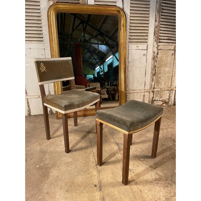 Antique Kings Coronation Chair and Matching Stool from Westminster