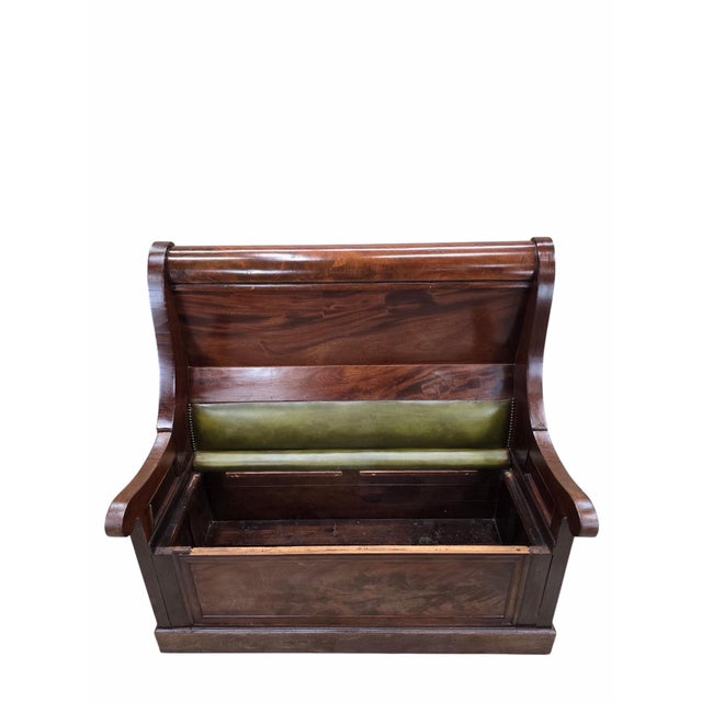 Wood Vintage Colonial Revival Mahogany Storage Bench With Olive Green Seat For Sale - Image 7 of 9