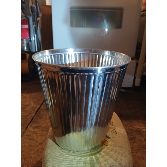 Vintage 90s Chrome Plated Fluted Metal Trash Bin Wastebasket For Sale - Image 4 of 6