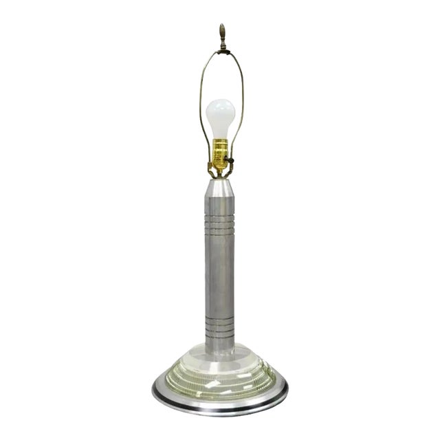 Early 20th Century Art Deco Walter Von Nessen Pattyn Style Aluminum & Acrylic Skyscraper Table Lamp For Sale