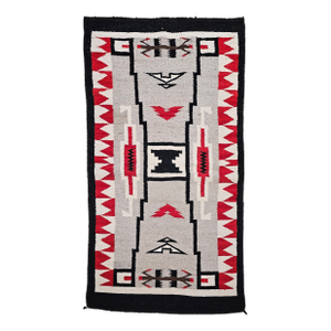 Vintage Navajo Storm Warrior Rug, Handwoven Wool, Mid-20th Century