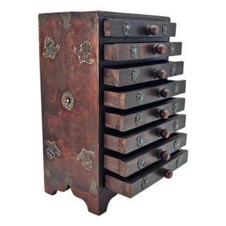 Mid-Century Indian Hardwood Apothecary Cabinet With Eight Drawers (13") For Sale