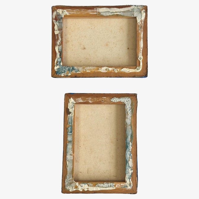 1980s Pair of Small Vintage Expressionist Figurative Paintings, Oil on Canvas For Sale - Image 5 of 6