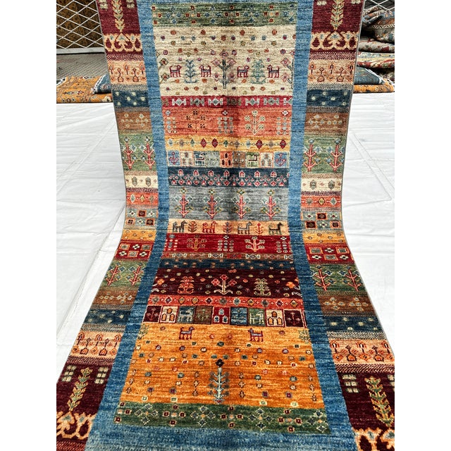 Multicolor Chobi Gabbeh Hand-Knotted Wool Runner - 8'3" X 2'10" For Sale - Image 9 of 11