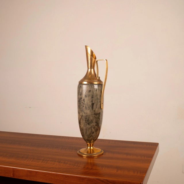 Grey Parchment and Brass Thermos from Macabo, Cusano Milanino, Italy, 1960 For Sale - Image 15 of 15
