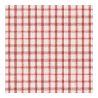 Sample - Schumacher Crawford Linen Check Fabric in Red For Sale