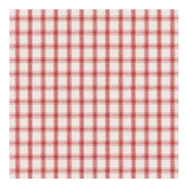 Sample - Schumacher Crawford Linen Check Fabric in Red For Sale