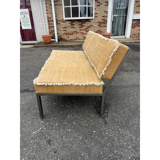 Vintage Upholstered Bench With Fringed Linen For Sale In Philadelphia - Image 6 of 8