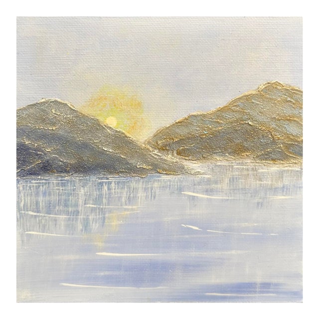 "Blue Calm" Nature Scene Wall Art Acrylic Painting 6" X 6" Unframed For Sale