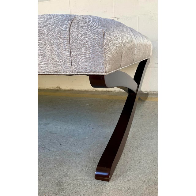 Timeless Christoper Guy Custom French Connection Tufted Cocktail Ottoman, lacquered dark wood base, tufted champagne...