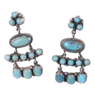 Sheila Tso Navajo Sterling and turquoise earrings, 2 pieces For Sale