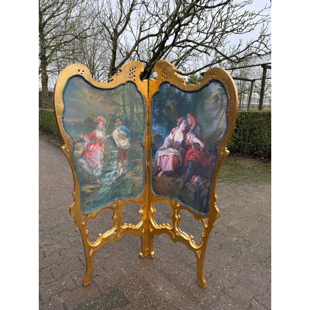 Wood 1960 French Louis XVI Gold Beech Screen Room Divider - 2 Panels For Sale - Image 7 of 17