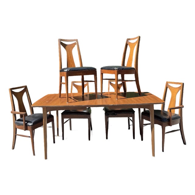 Mid Century Attributed to Kent Coffey Perspecta Dining Set With 6 Chairs and Leaf For Sale