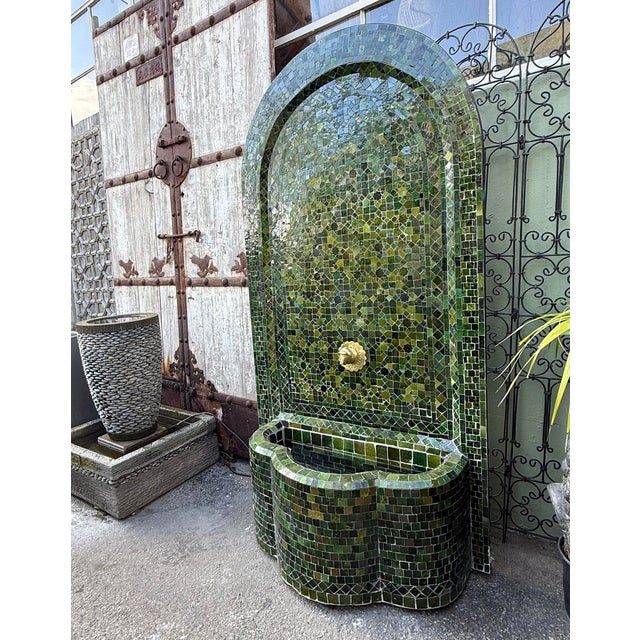Emerald Green Arched Mosaic Vintage Wall Fountain For Sale In Los Angeles - Image 6 of 8