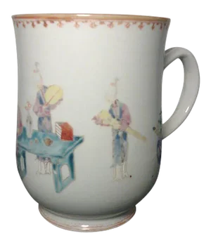 Large 1765 Chinese Export Porcelain Tankard Mug in Famille Rose Palette