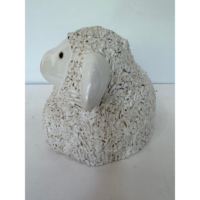 English Staffordshire-Style Glazed Ceramic Recumbent Lamb Sculpture For Sale - Image 4 of 7
