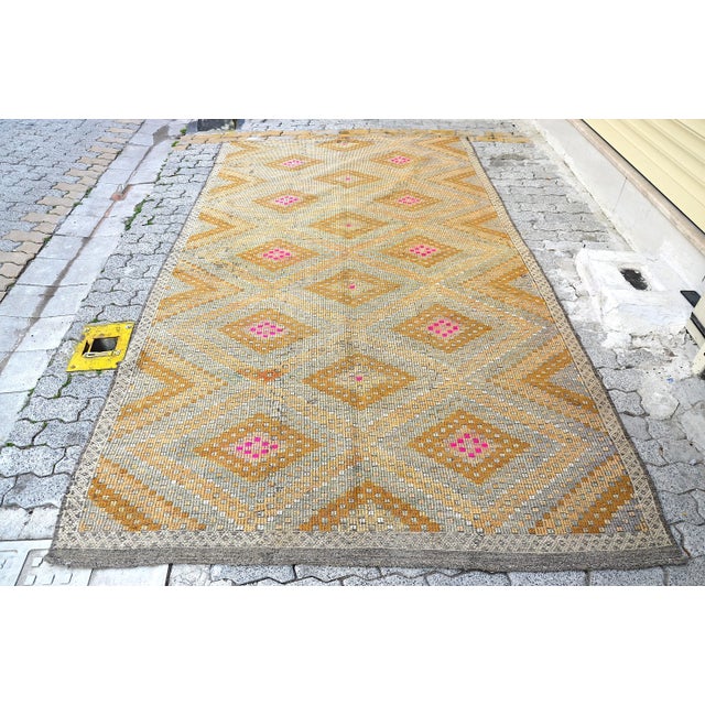 1960s Pastel Handwoven Geometric Tan Colour Kilim For Sale - Image 11 of 11