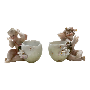 Antique Pair of Capodimonte Bisque Cherub Figurines