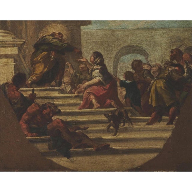 Circle of Giambattista Pittone, Alms of a Saint, 18th Century, Oil on Canvas For Sale - Image 5 of 7