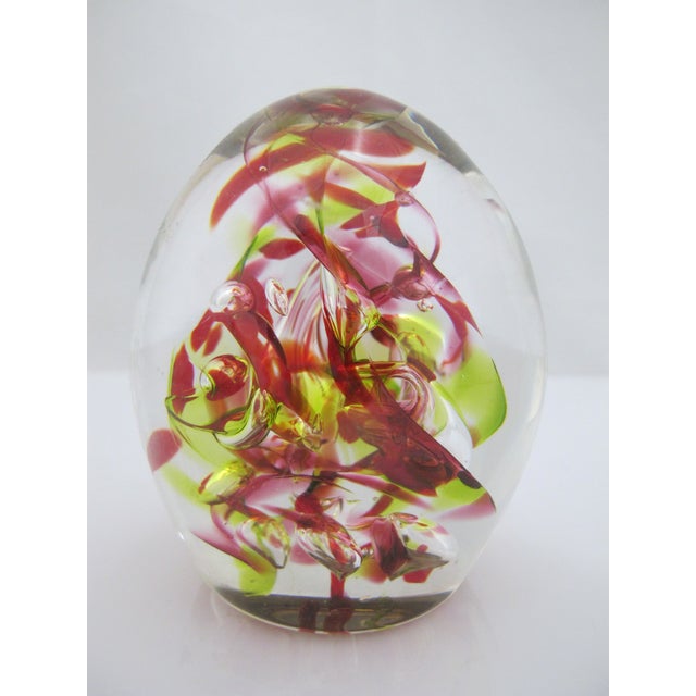 Hg Studio Art Glass Murano Style Red & Yellow Multi-Layered Paperweight Egg For Sale - Image 4 of 8
