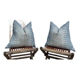 Anna French Javanese Stripe Spa Blue Antilles Designer Pillow Covers — 22" Pair For Sale