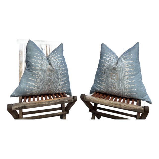 Anna French Javanese Stripe Spa Blue Antilles Designer Pillow Covers — 22" Pair For Sale