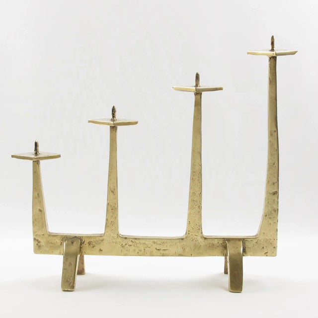 Felix Agostini Style Brutalist Gilt Bronze Candlestick Candelabra For Sale - Image 9 of 9