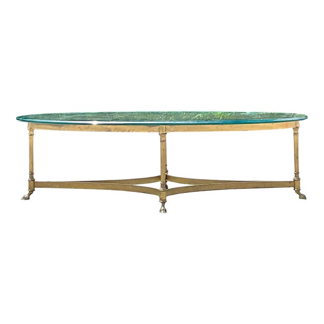 Vintage Regency Oval Brass Claw Foot Coffee Table For Sale