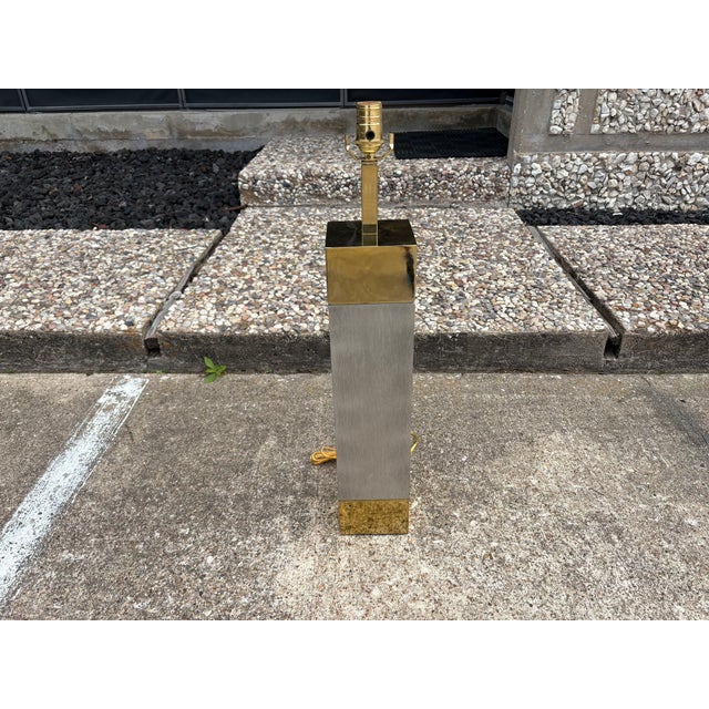 1980s Frederick Cooper Stainless Steel and Brass Lamps - a Pair For Sale In Houston - Image 6 of 14