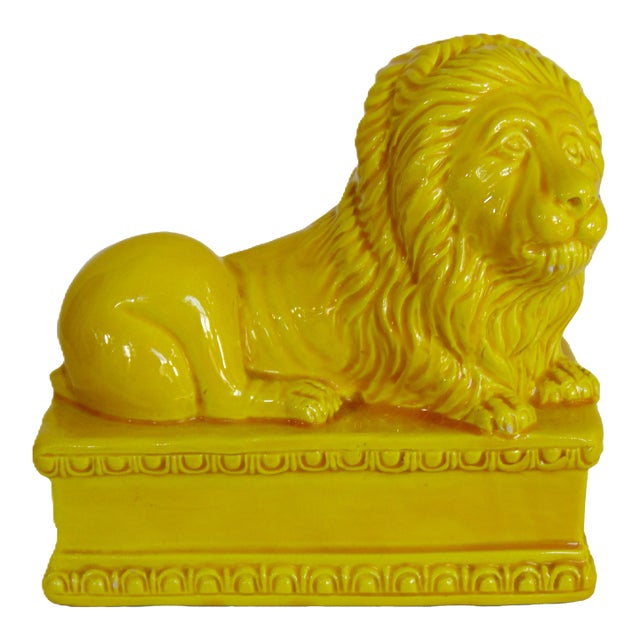 Vintage Italian Pottery Lion on Plinth 5 3/4"h X 5 3/4"w Maker's Mark For Sale